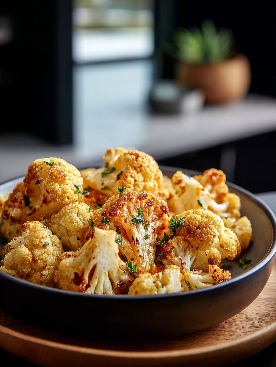 Cauliflower in a bowl with seasoning.