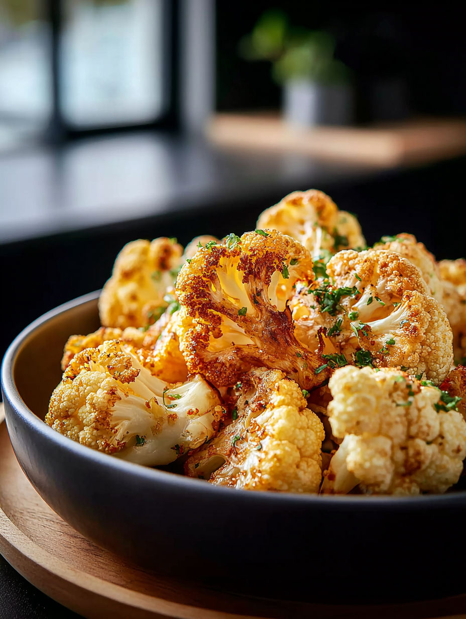 Cauliflower topped with fresh herbs in a bowl.