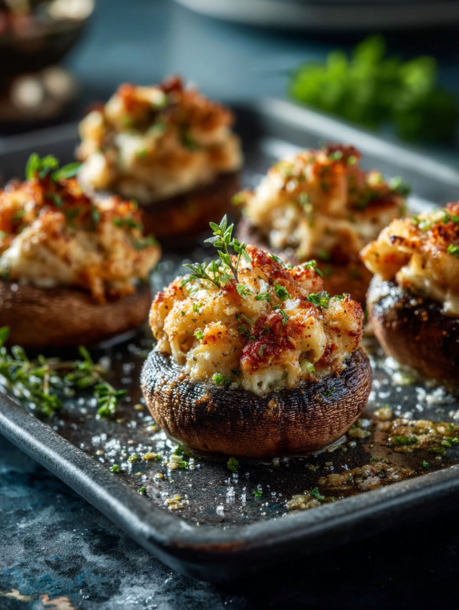 A plate of crab stuffed mushrooms.