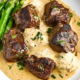 A plate of garlic butter steak bites.