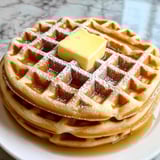 A plate of waffles with butter on top.