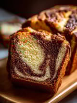 Slice of banana bread with cinnamon cream cheese swirl.