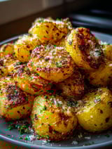 Plate of parmesan crispy potatoes.