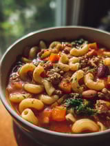 A bowl of pasta e fagioli.