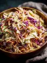 Bowl filled with shredded cabbage and carrots coleslaw.