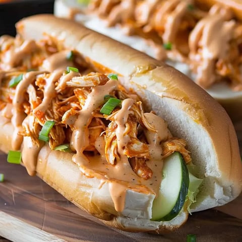 A buffalo chicken cheesesteak on a wooden table.