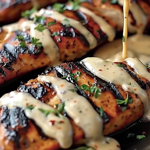 Grilled chicken with white sauce.