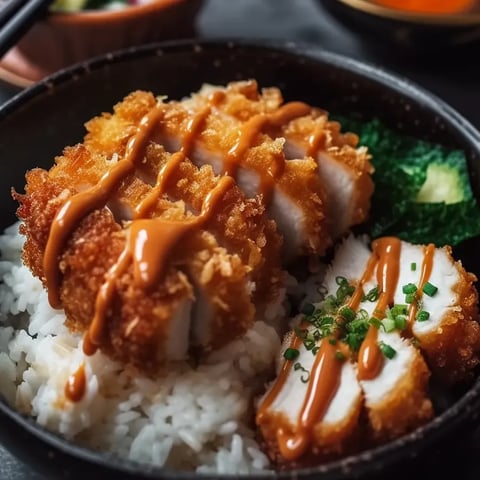 A bowl of food with chicken and rice.