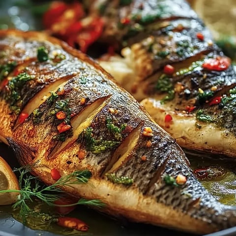 Grilled fish with a zesty touch.