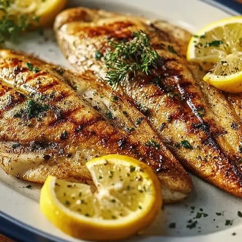 Grilled tilapia with lemon and herbs.