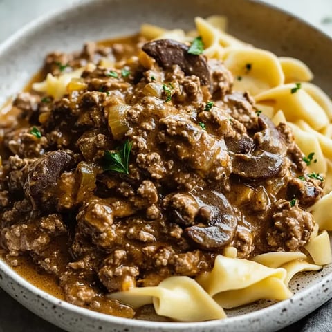 A bowl of hamburger stroganoff.