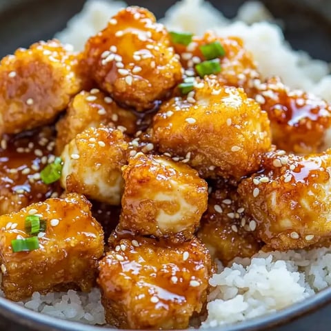 A bowl of crispy honey garlic tofu.