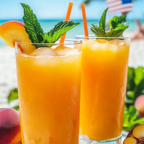 Two glasses of fresh and sweet peach lemonade.