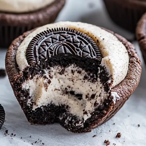 A slice of Oreo cheesecake cookie cup.
