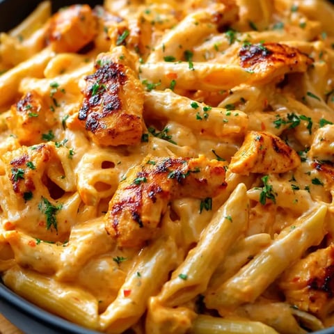 Big bowl of buffalo ranch chicken penne coming out of one pot.