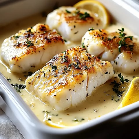 A cozy plate of cod in creamy coconut lemon sauce with herbs on top.