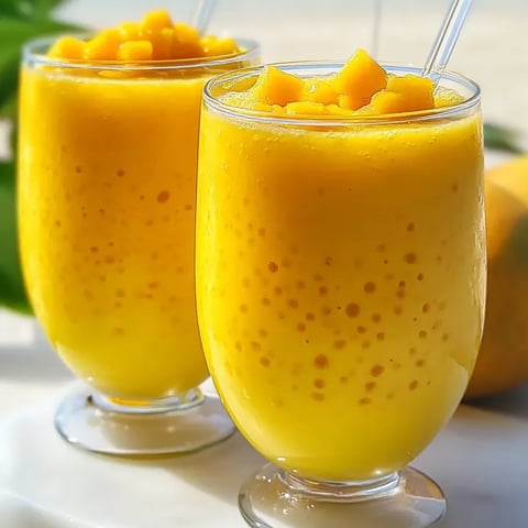 Two glasses filled with mango sago coconut and topped with fruit.