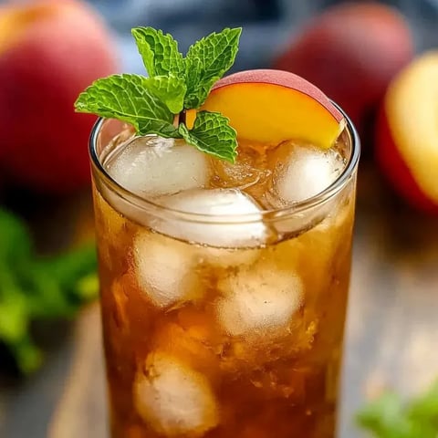 A glass of sweet tea with a mint garnish.