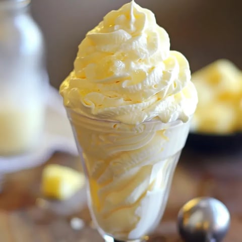 Glass filled with whipped Dole-style treat and jus.