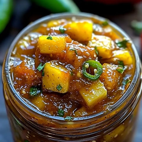 Glass jar packed with a bright pineapple-jalapeño spread.