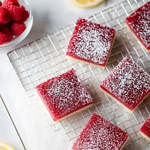 A tray of red squares dusted with white powder.