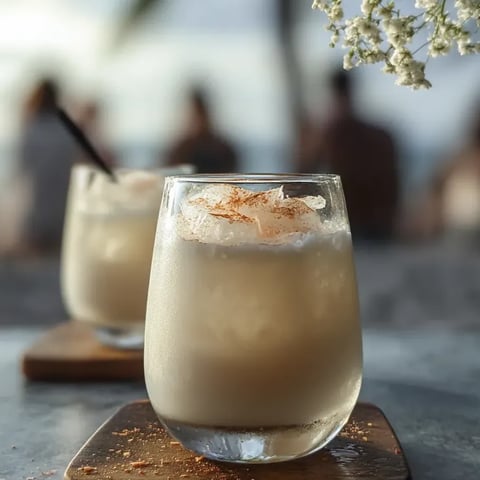 Two glasses of milk with cinnamon on a table.