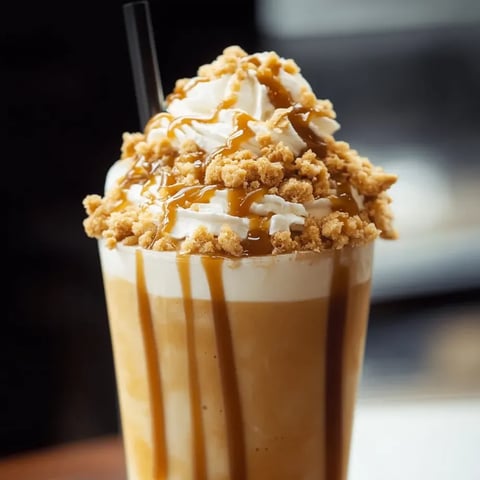 Glass filled with caramel, fluffy whipped cream on top.