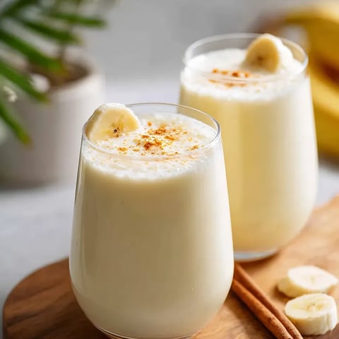 Two glasses of banana milk.