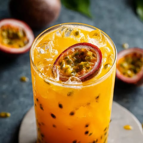 A glass filled with orange drink and fruit slice inside.