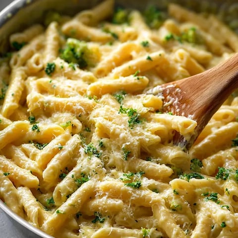 A cozy bowl piled with cheesy pasta and bright green broccoli.