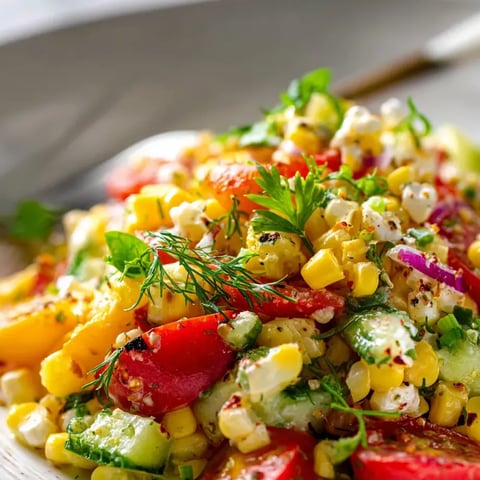 Bowl full of corn, tomatoes, and veggies.