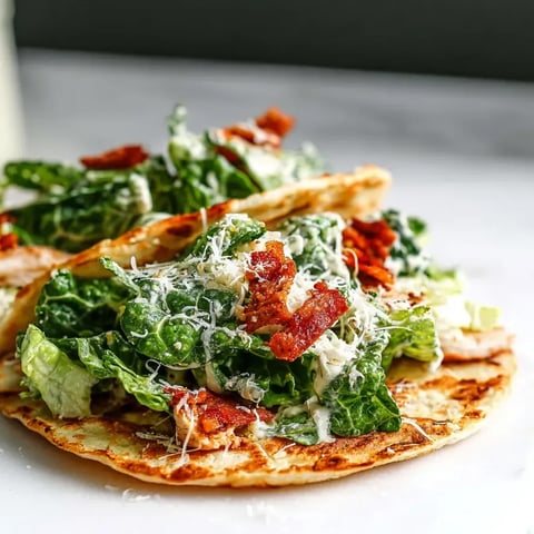 Tortilla topped with lettuce, bacon, and cheese.