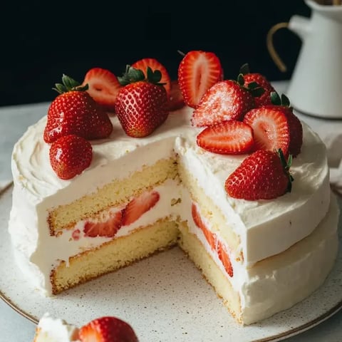 A slice of cake with strawberries on top.