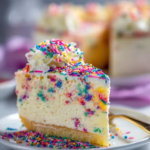 A plate topped with a colorful cake slice packed with sprinkles.