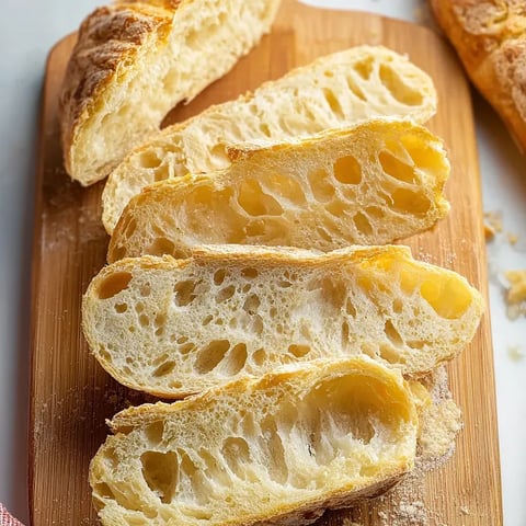 Slices of golden bread on a board.