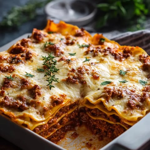 Lasagna slice full of cheese and savory meat.