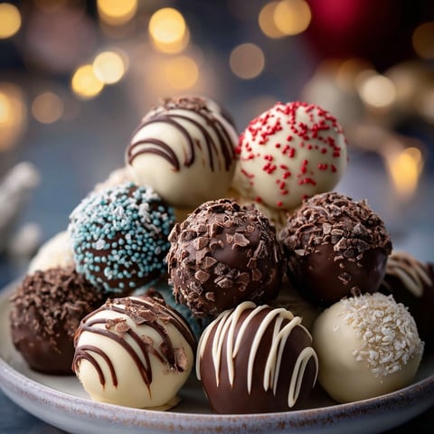 Chocolate and white bite-sized balls on a plate.
