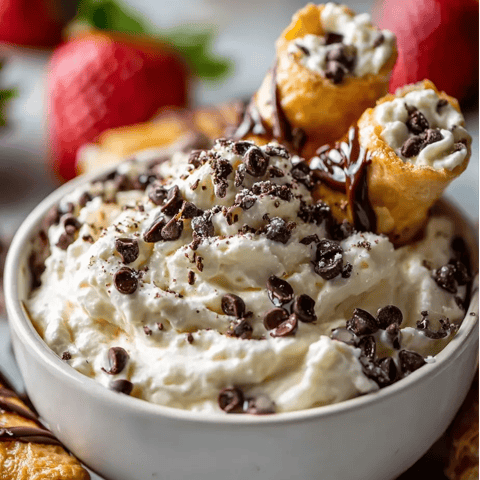 A bowl packed with chocolatey bits and strawberries.