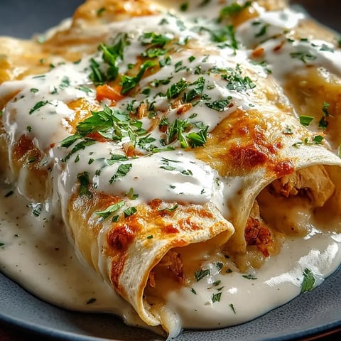A plate topped with food covered in creamy white sauce.