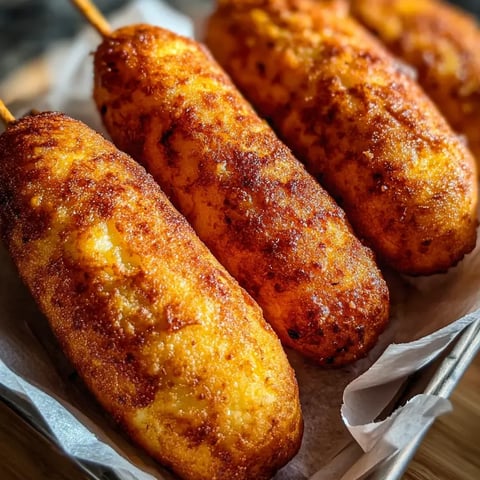 A basket of corn dogs.
