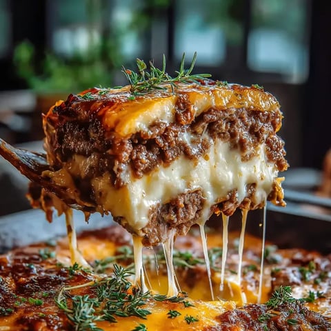 One cheesy, saucy lasagna piece on a plate.