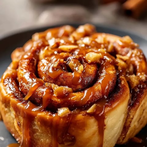 Cinnamon roll on a plate, ready to eat.
