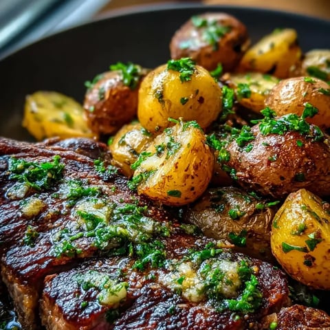 A plate loaded with steak and potatoes.