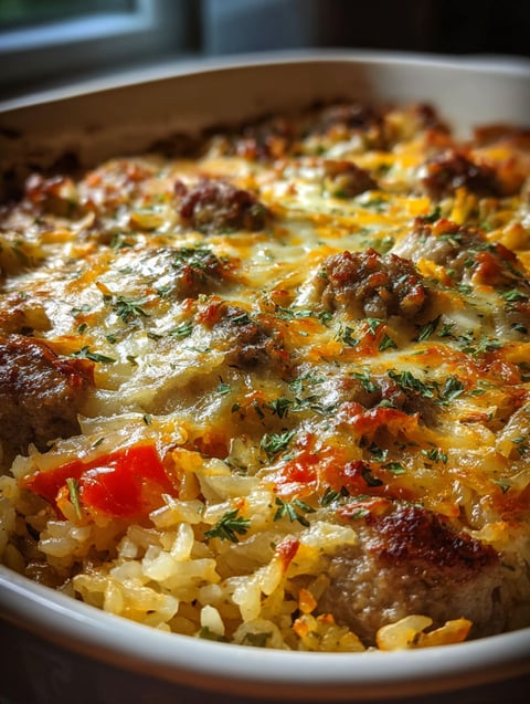 Tasty sausage and rice baked dish
