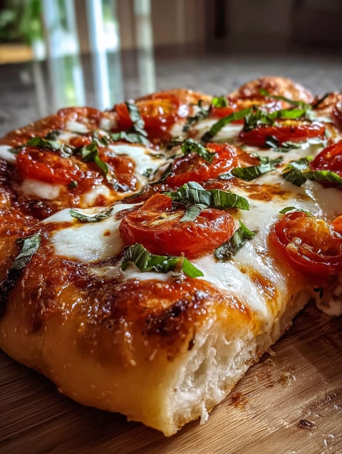 Close-up showing Margherita pizza.