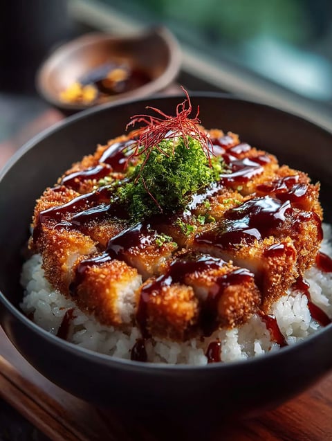 A bowl of food with a sauce on top.