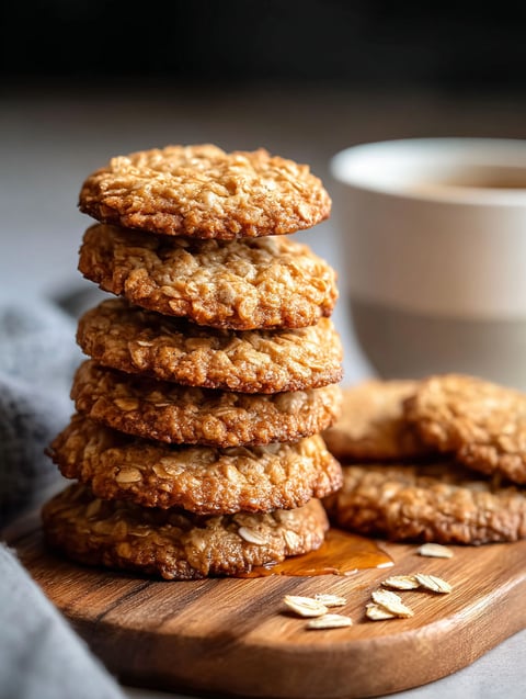 A stack of yummy honey oatmeal cookies.