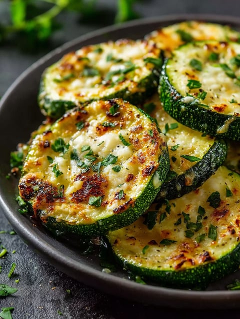 Garlic cheese toppings on zucchini