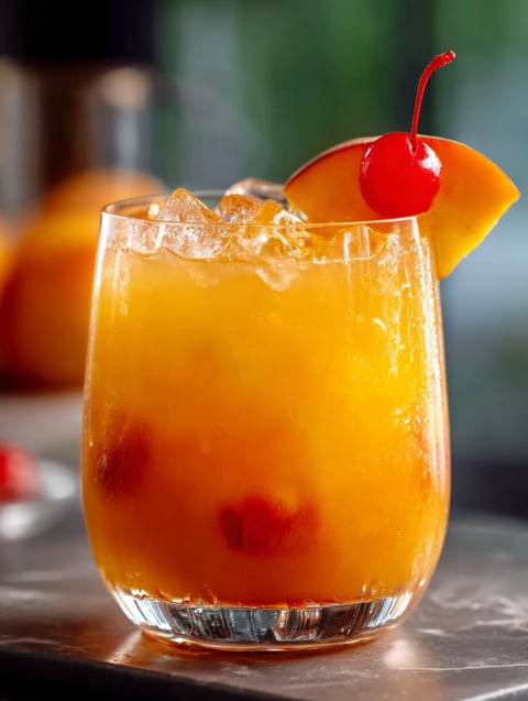Glass with peach tequila punch