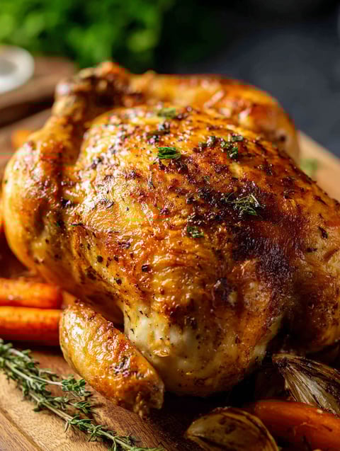 Herby roasted chicken with spices.